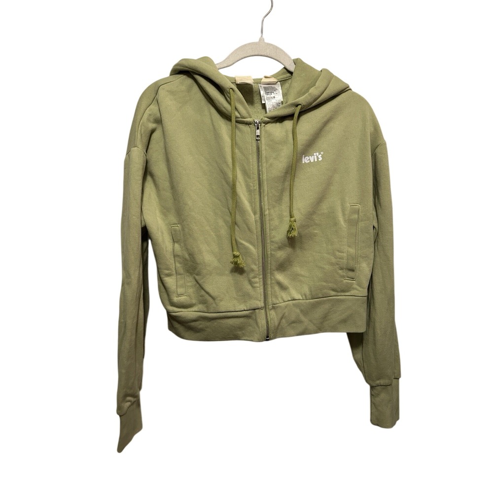 Levi's full zip cropped hoodie sweatshirt jacket women's small green logo‎